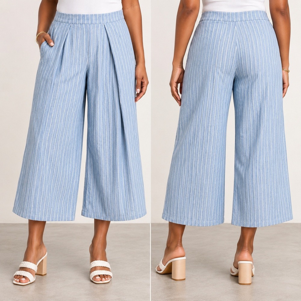 Sage The Label Pinstripe Wide Leg Culotte Pants Herringbone Pleated 31